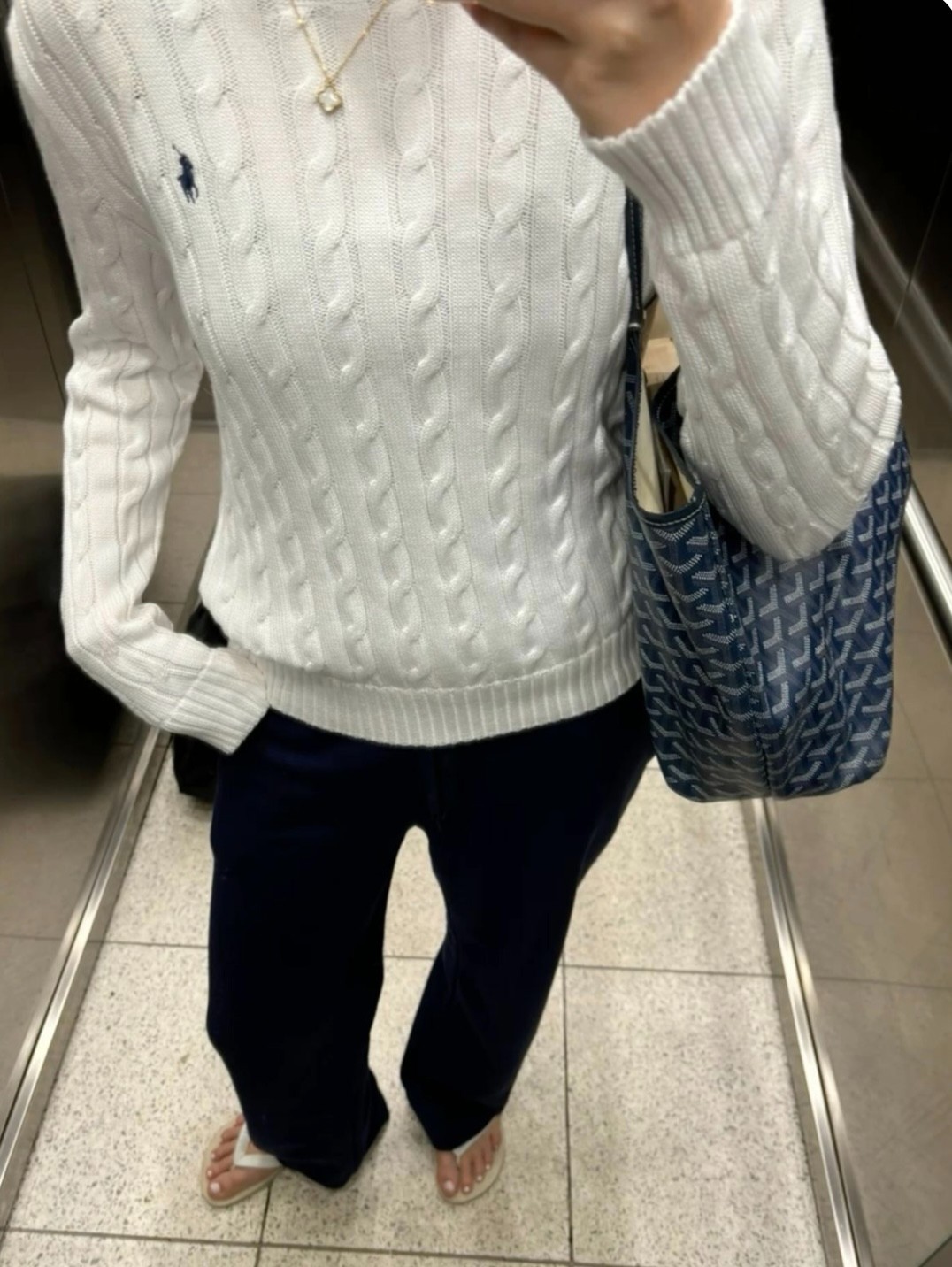 Polo Ralph Lauren Women’s Cotton Cable Knit Crew Neck Sweater White Size M NWT