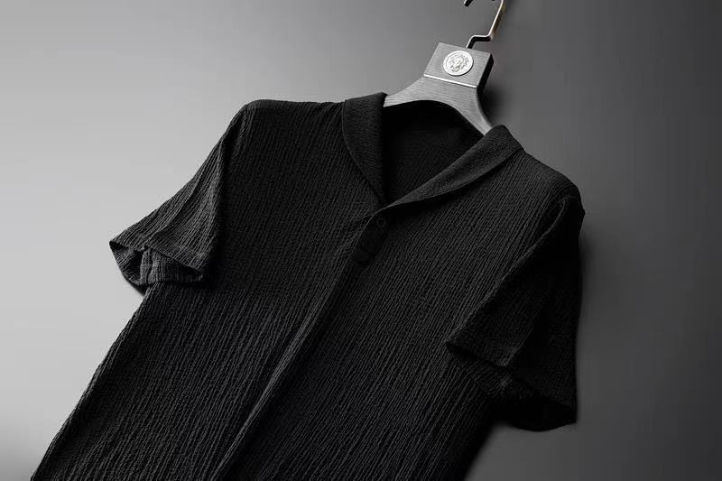 Men’s Spring Summer Short Sleeve Casual Suit Slim Two-piece Set Drawstring Pants