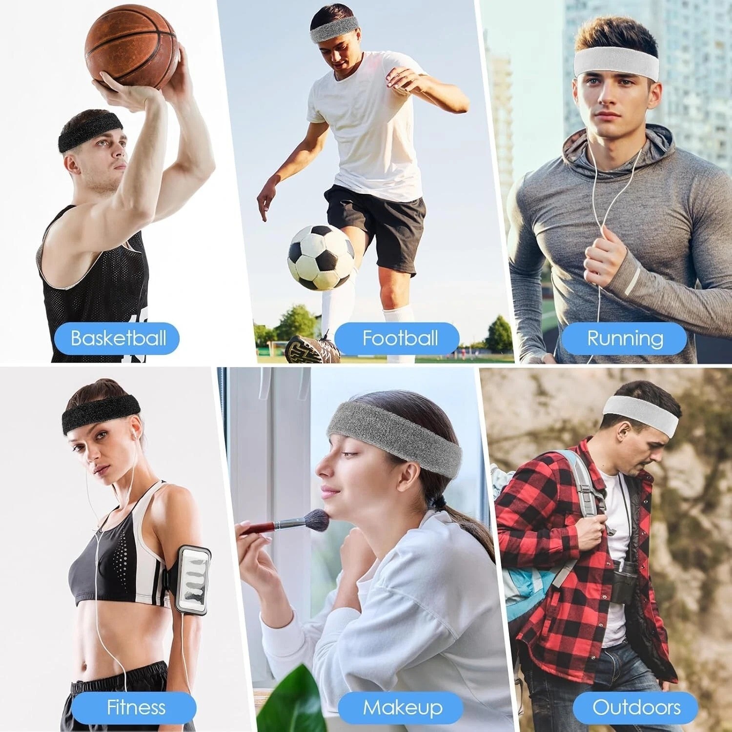 6pack Sports Headband Yoga Gym Sweatband Women Men Hair Bands Head Sweat Band