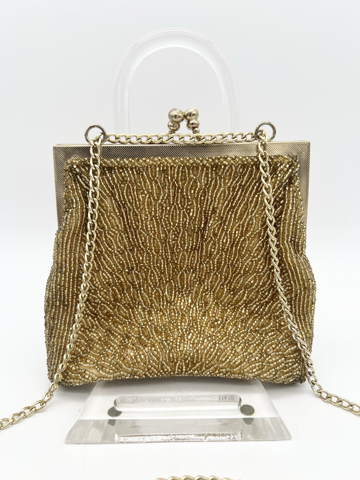Vintage Walborg Gold Beaded Evening Purse Hong Kong Cocktail Handbag