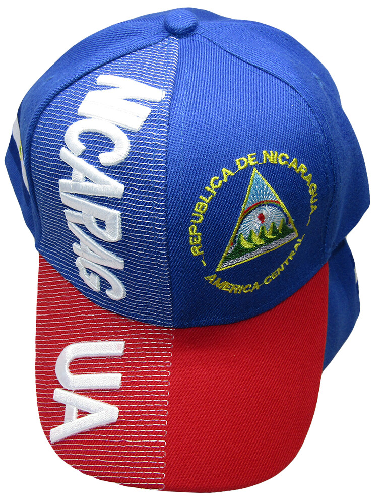 Nicaragua Royal Blue Red White Letter Crest Patch Side Embroidered Hat Cap