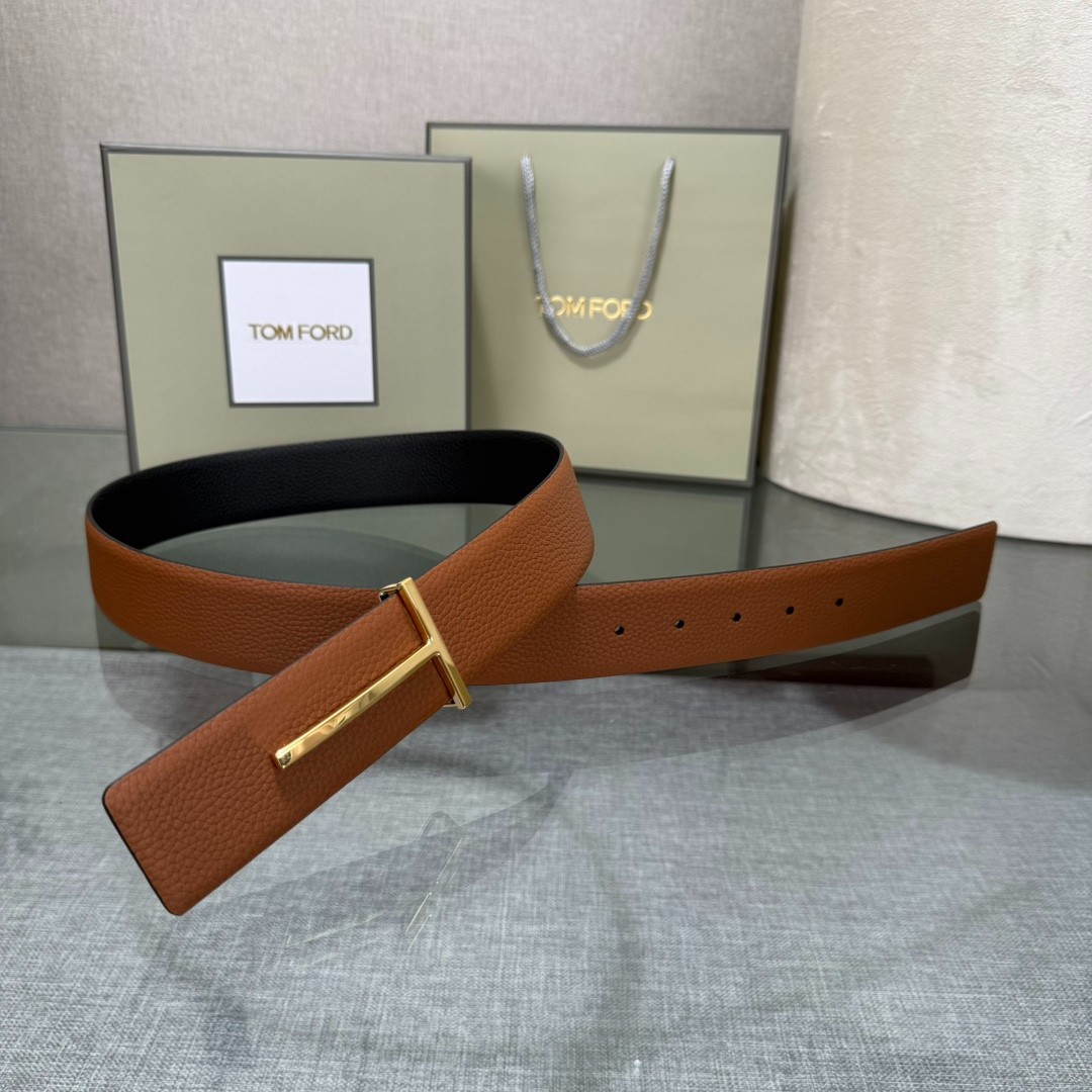 Tom Ford Belt T-Buckle Reversible Brown/Black Calfskin Leather Belt