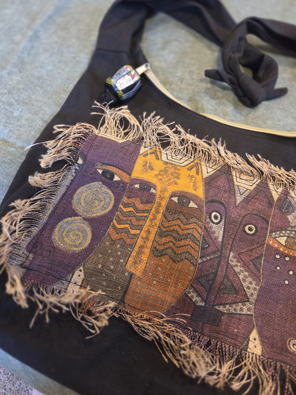 Laurel Burch Large Hobo Bag with Purple & Gold Cats