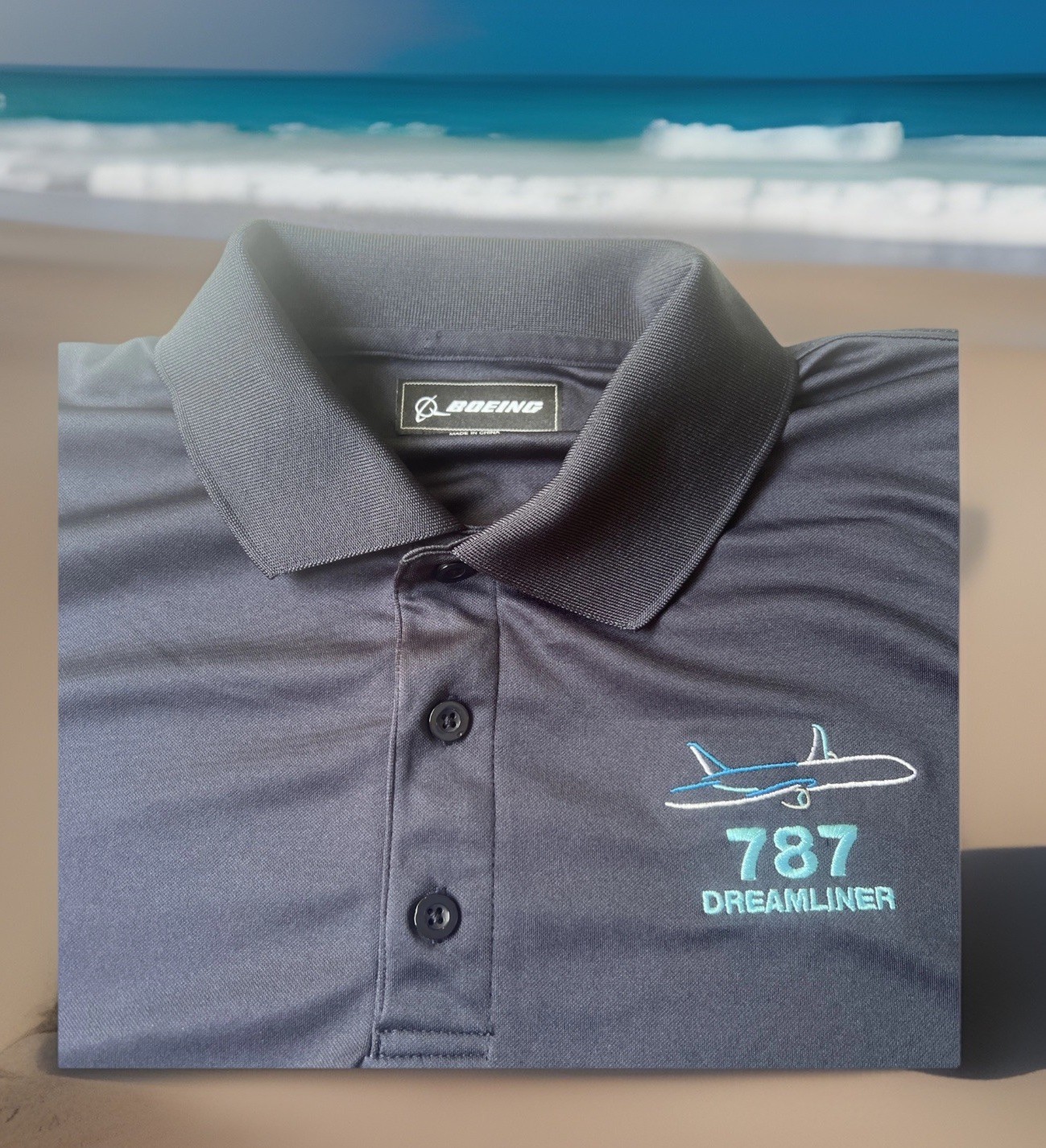 Rare Embroidered Boeing 787 Dreamliner Logo Polo Shirt Medium Black Airplane New