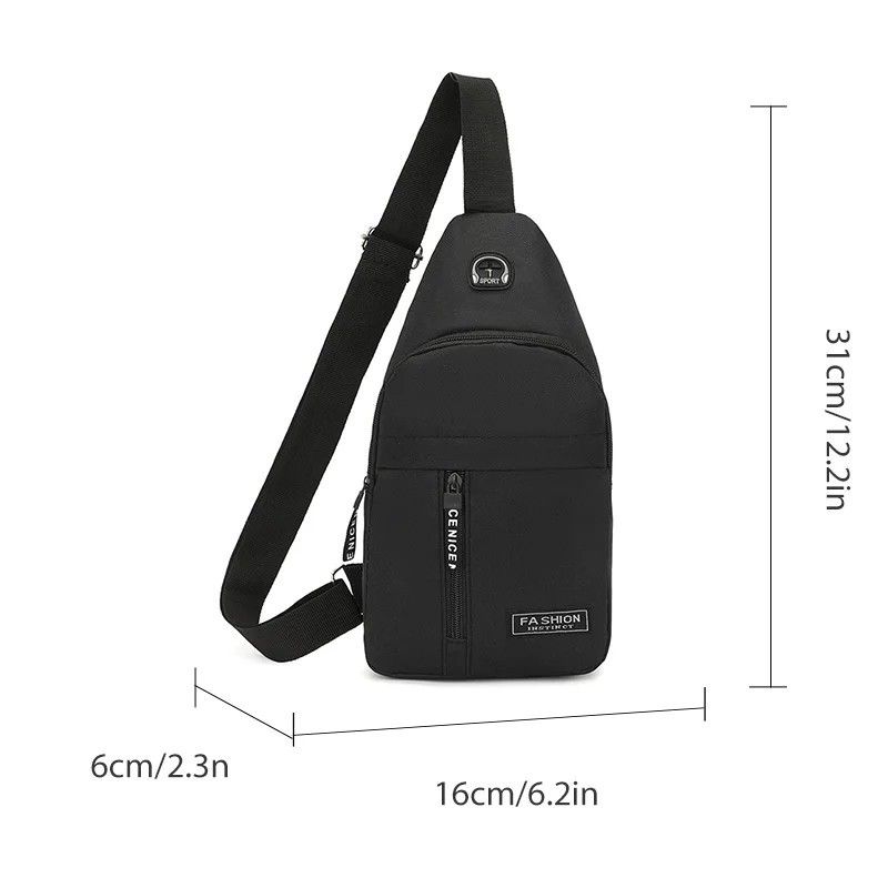 Men’s Crossbody Chest Bag Oxford Sling Shoulder Bag Travel Hiking Casual Black