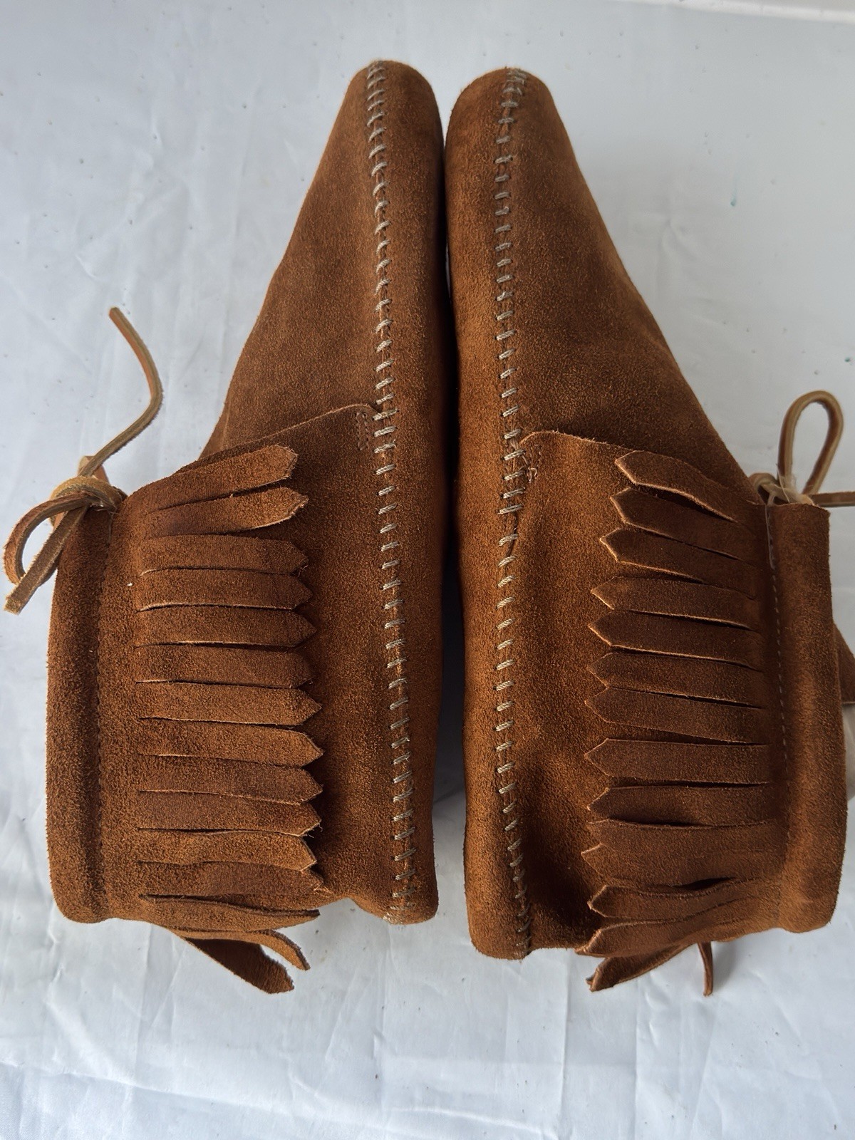 Minnetonka 882 Men’s Brown Suede Fringed Moccasins Soft Sole Size 10 Made in USA