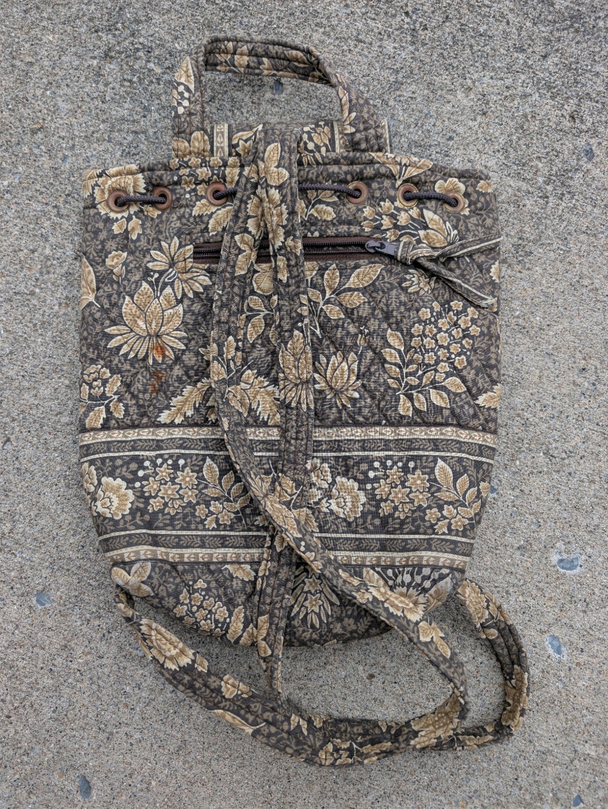 Vera Bradley Retired Rare Java Brown Mimi Style Backpack Lined Pencil Case