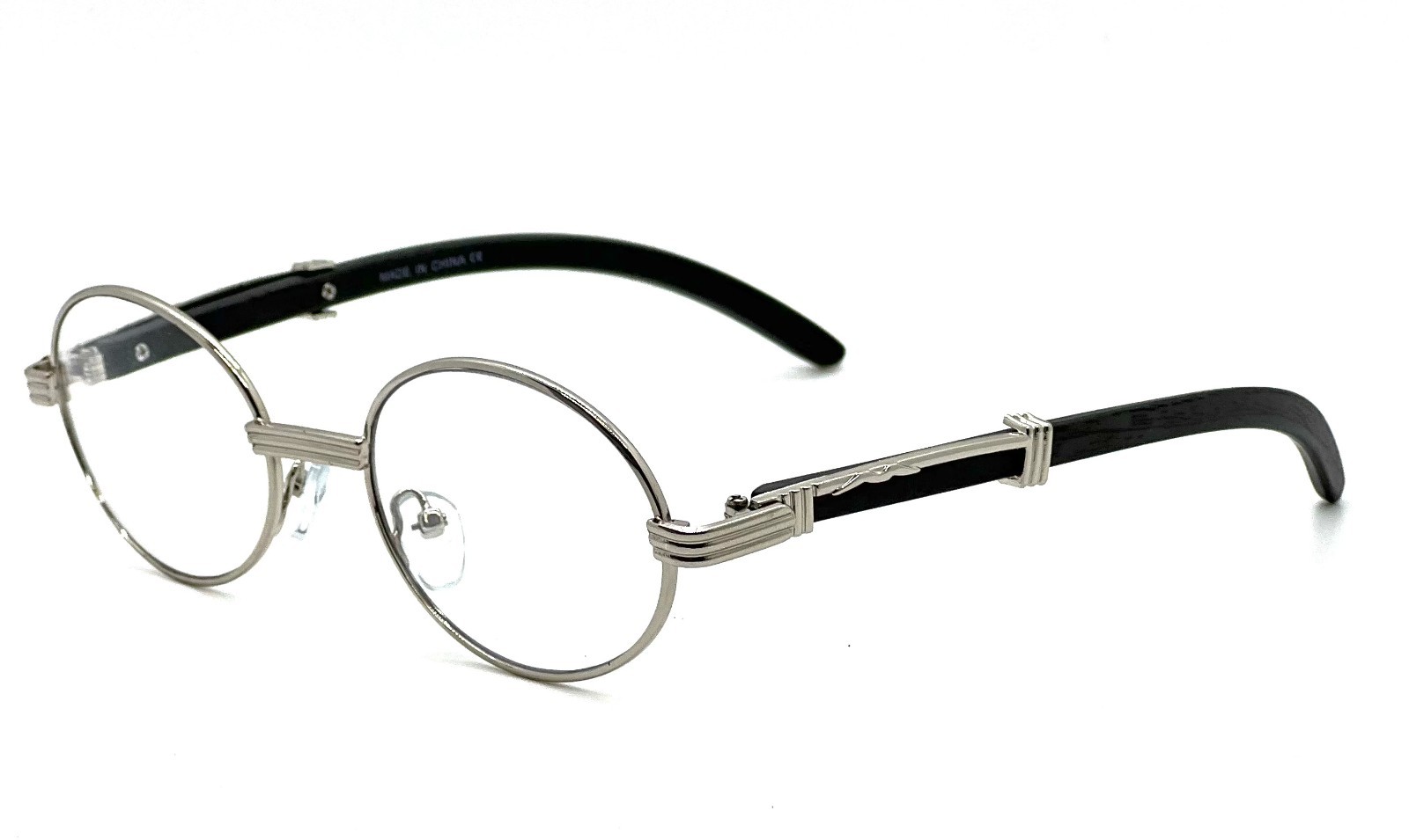 Mens Hip Hop 18k Gold Frame Oval Shape Clear Lens Wood Grain Retro Eye Glasses