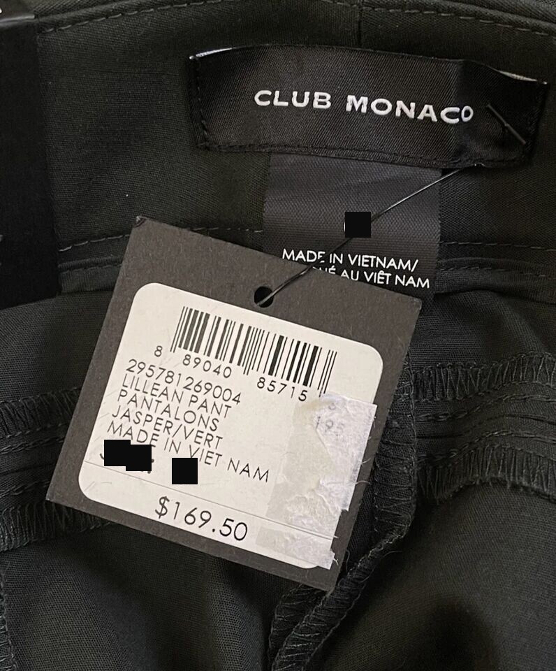 Club Monaco Women’s Lillean jasper Green Pants Size 12 Retail $169