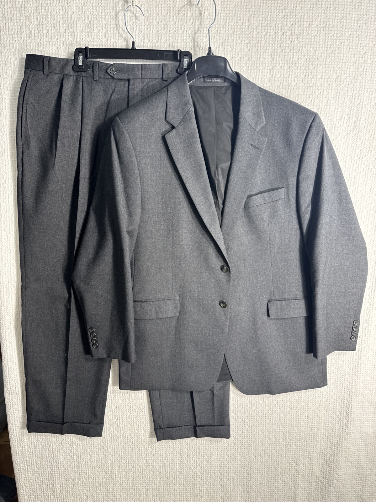 Lauren Ralph Lauren 46R 2 Piece Suit Dark Gray Heather 39×33 100% Wool Canada