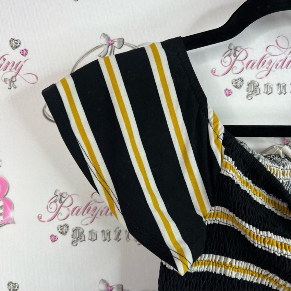 New & next tshirt stripes tie up smocked Elegant Black Yellow Striped Blouse