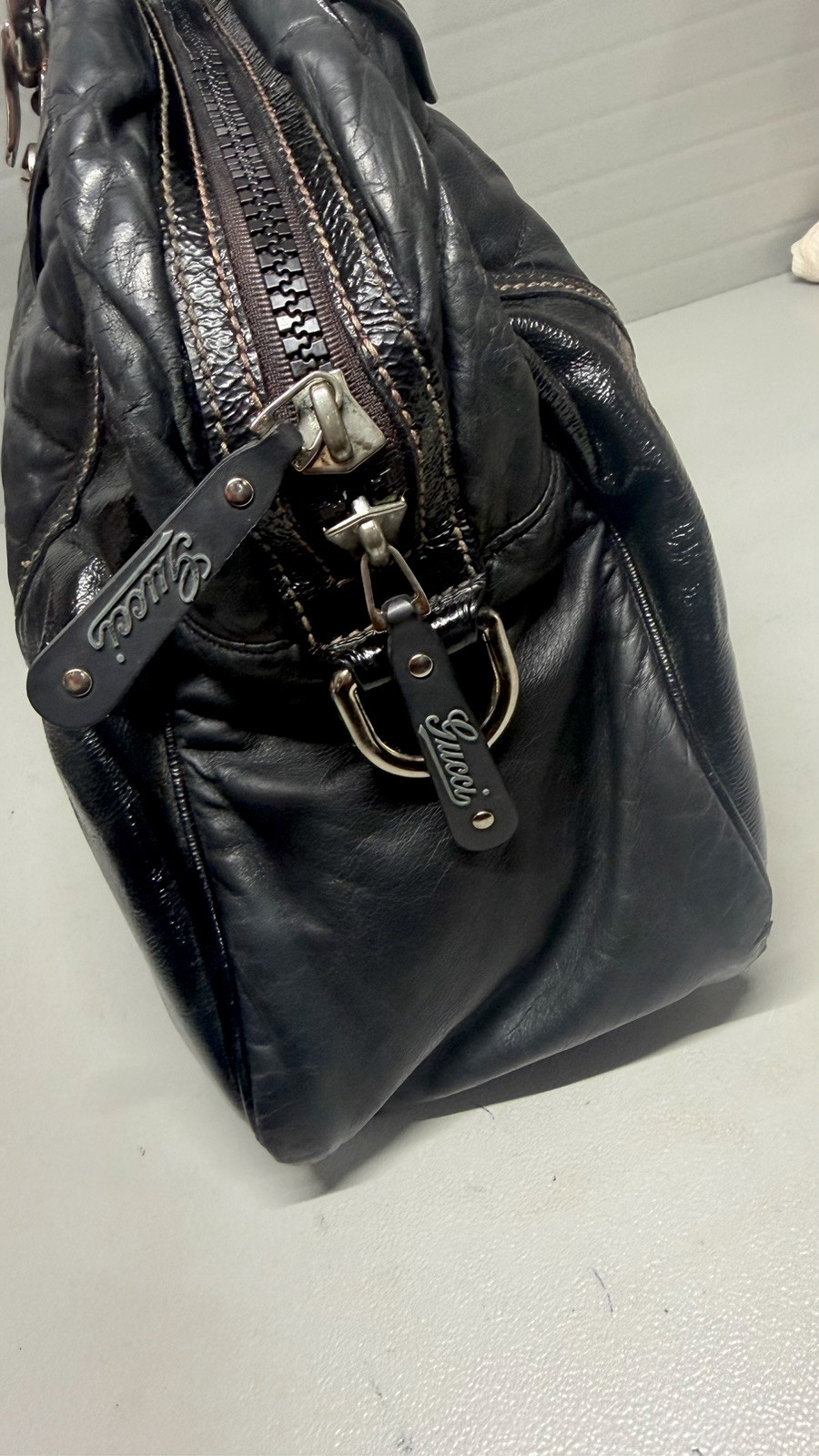Auth. GUCCI SOFT PATENT LEATHER Bowler’ Snow Glam Handbag-SEE PICS/READ DESCRPTN