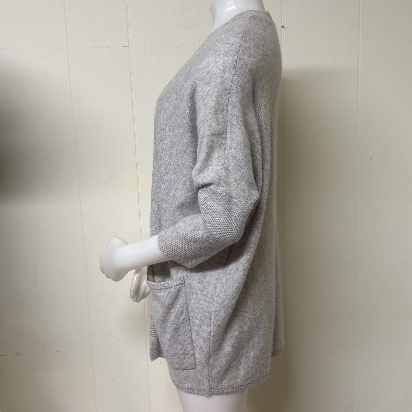 Halogen Cardigan Sweater One Size 100% Cashmere Open Half Sleeve Batwing Gray