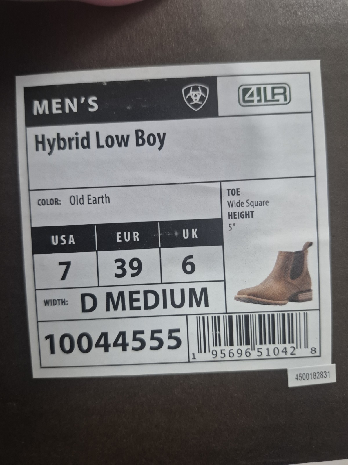 Ariat Men’s Chelsea Boots Old Earth Leather Square Toe Ankle US 7 UK 6 EU 39