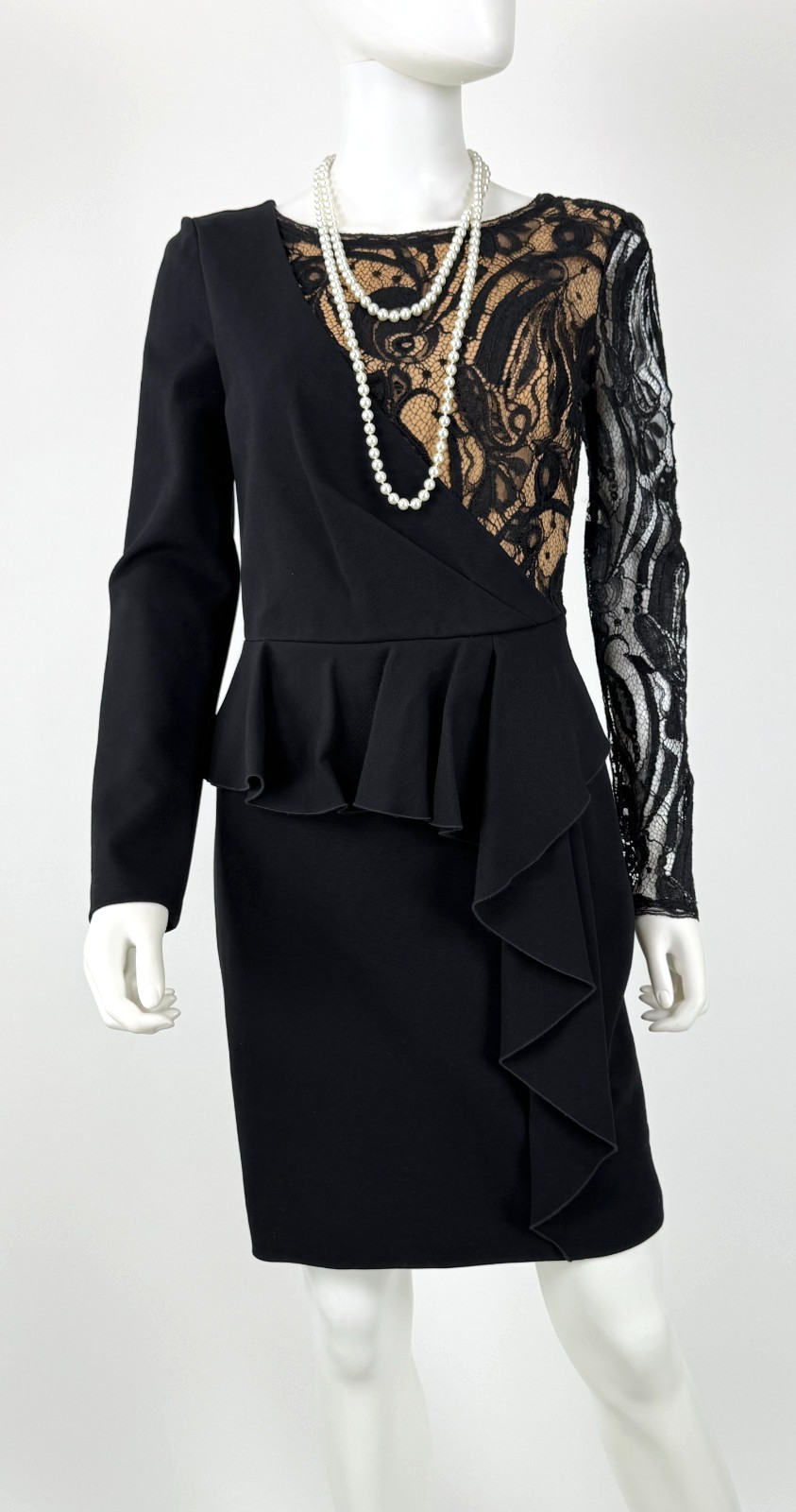 $1.7K Emilio Pucci New Black Cocktail Dress 6 US 42 IT M Peplum Lace Silk Auth