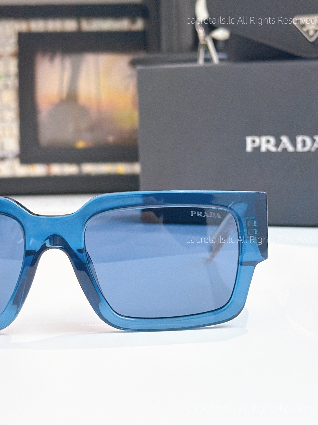 Prada SPR B17 Sunglasses for Women/Men Square Authentic Blue Frame Lenses w/ Box