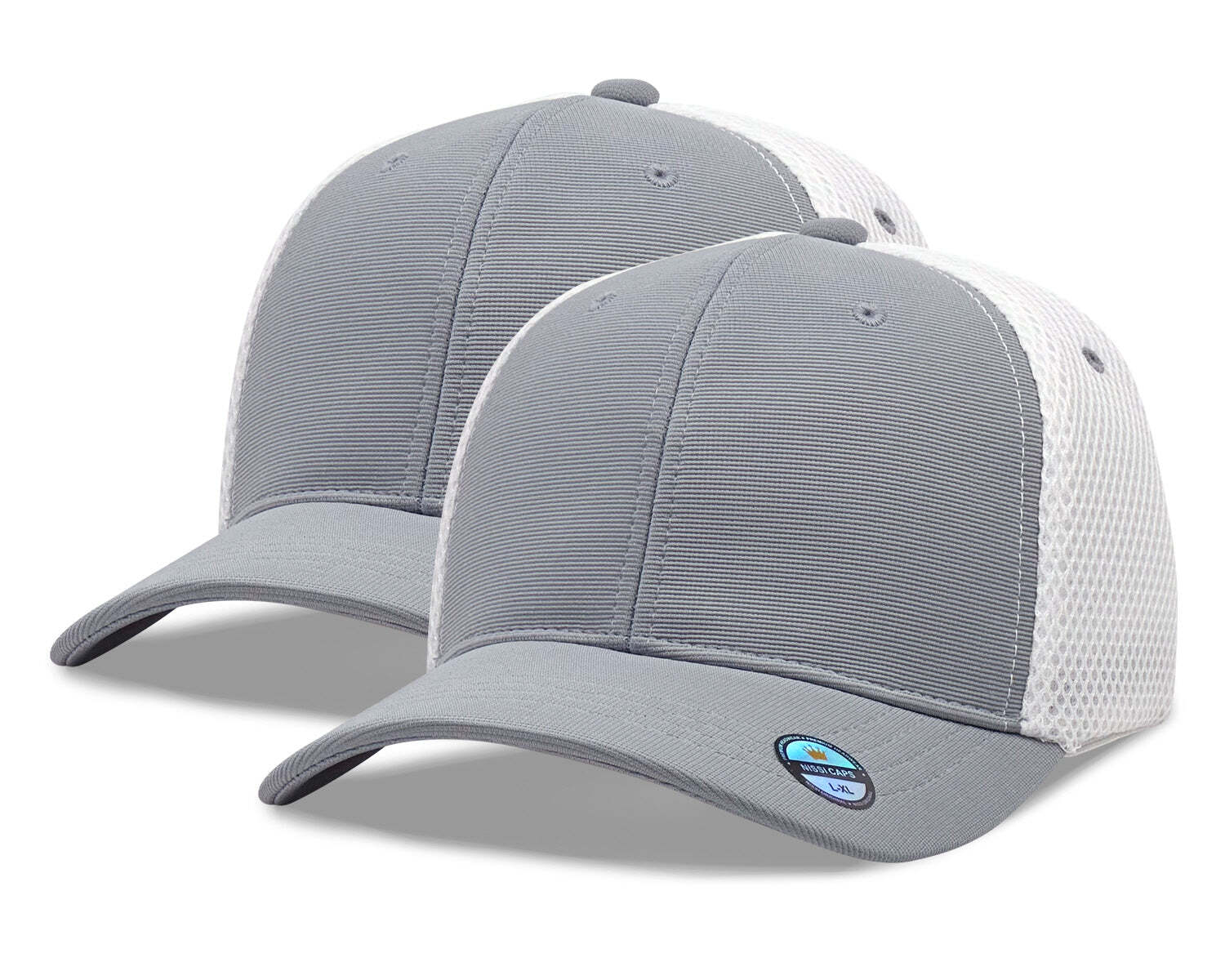 [2 Pack] Hybrid Stretch-Fitted Trucker Cap, Baseball Cap with Air Mesh