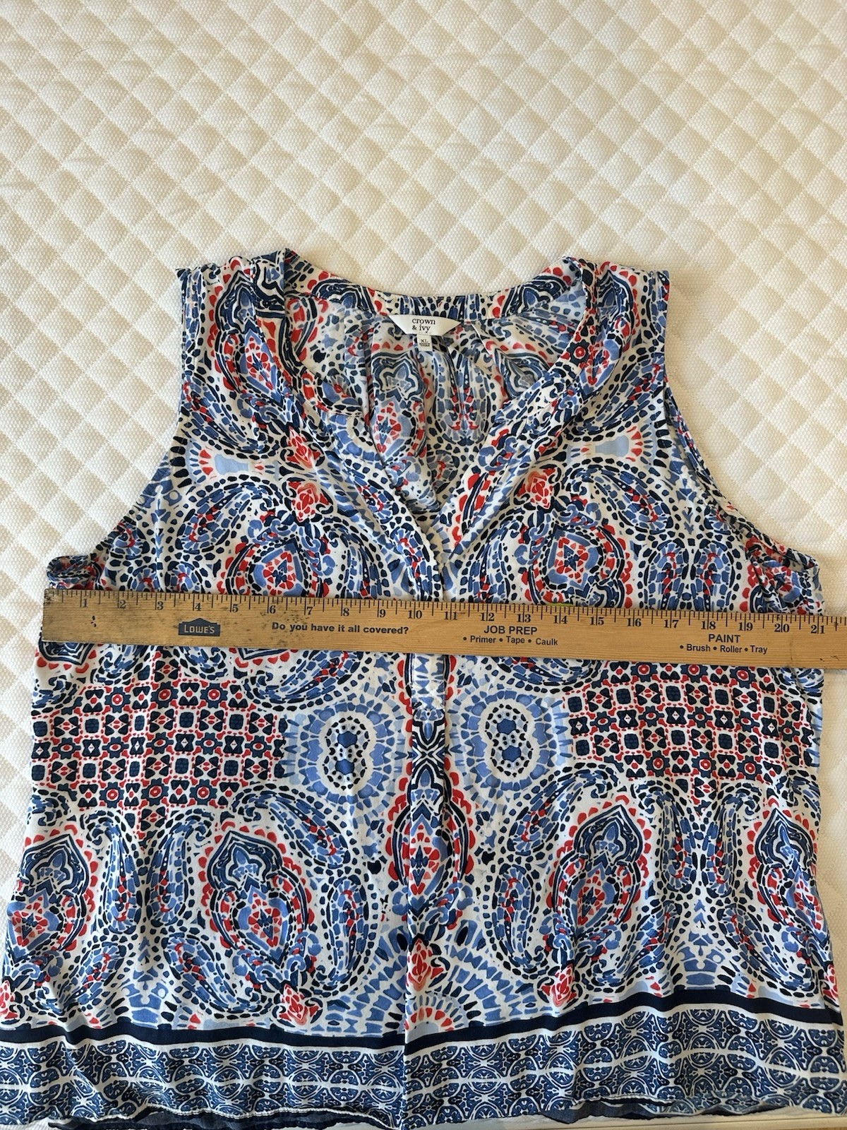 Crown & Ivy Sleeveless V-Neck Button Front Paisley Rayon Blouse – XL