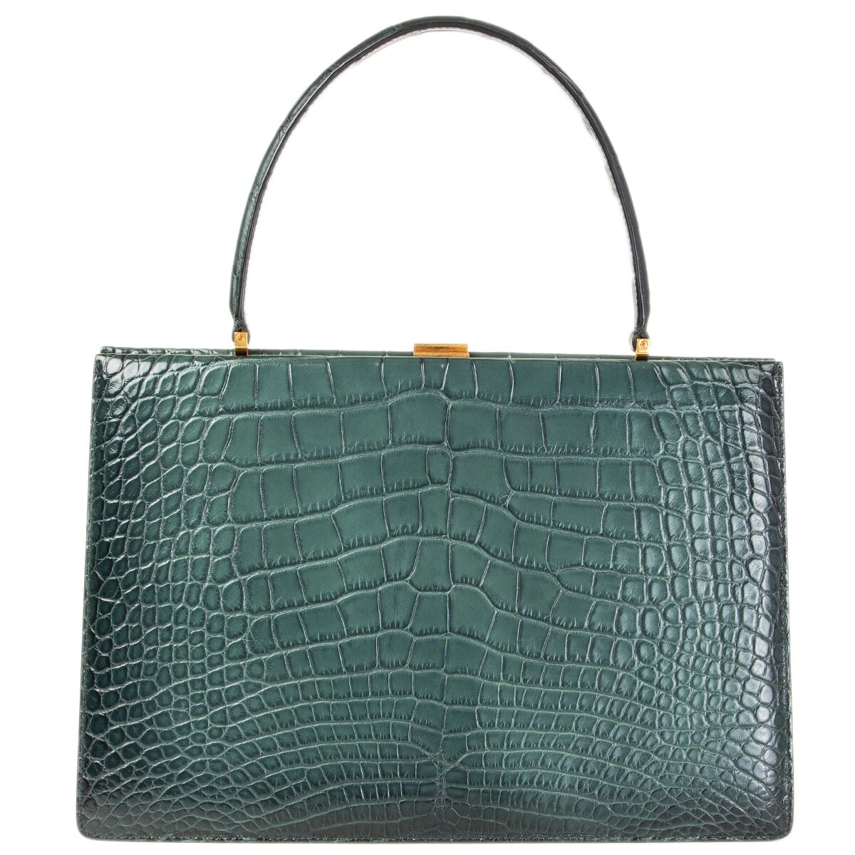 63581 auth CELINE Cypress green CROCO MEDIUM CLASP Top Handle Bag