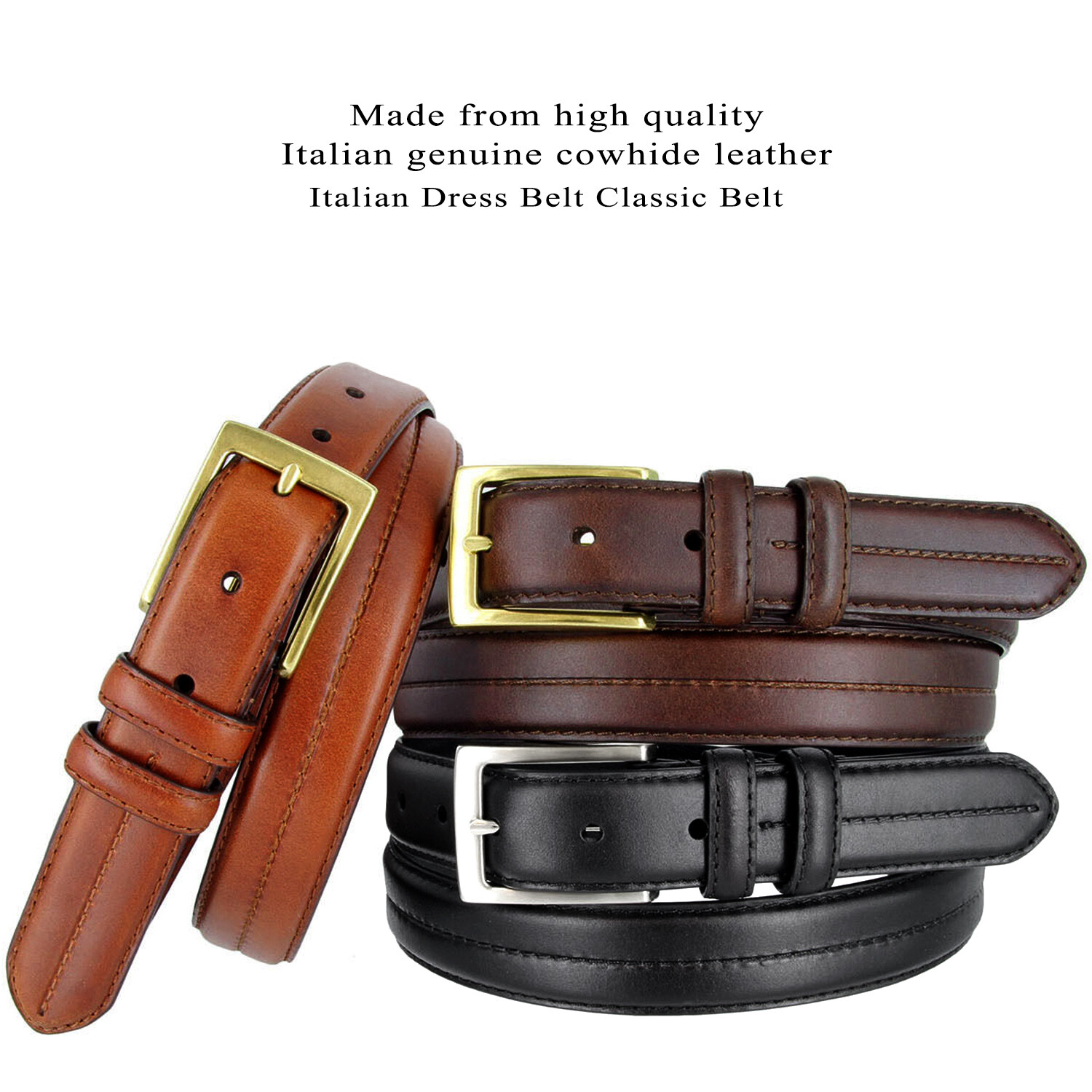 Men Oil-Tanned Genuine Leather Italian Dress Belt 1-1/8″(30mm) Wide