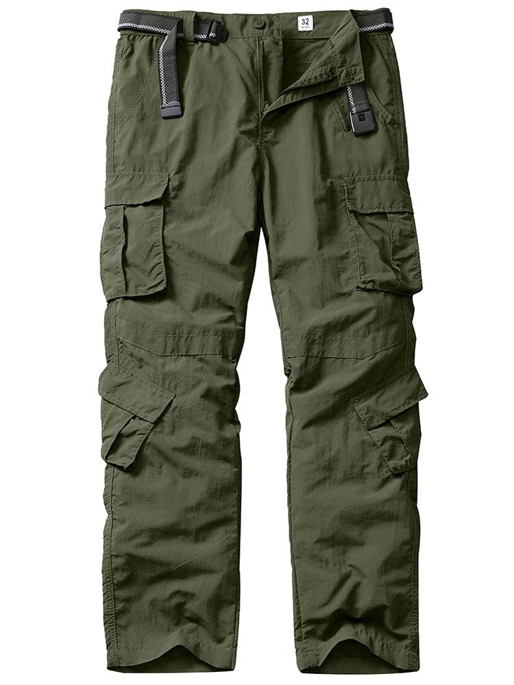 Men’s Lightweight Quick Dry Hiking Cargo Pants with 8 Pockets, Army Green, 32