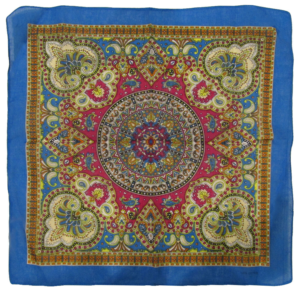 22″x22″ Ornate Paisley Mosaic Multi Color Blue 100% Cotton Bandana Bandanna