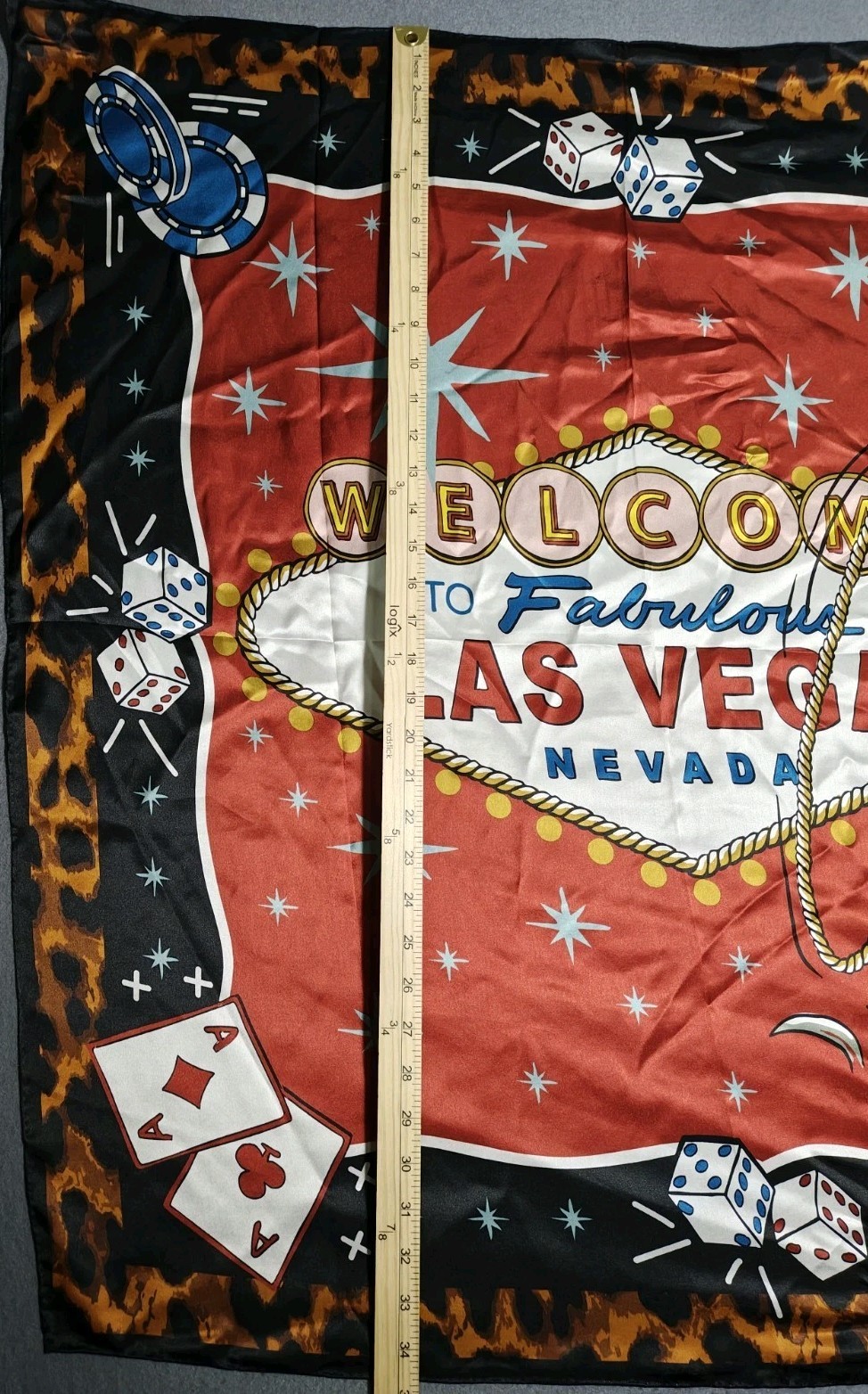 $75 DOUBLE D RANCH Welcome To Fabulous Las Vegas 100% Silk Scarf EUC