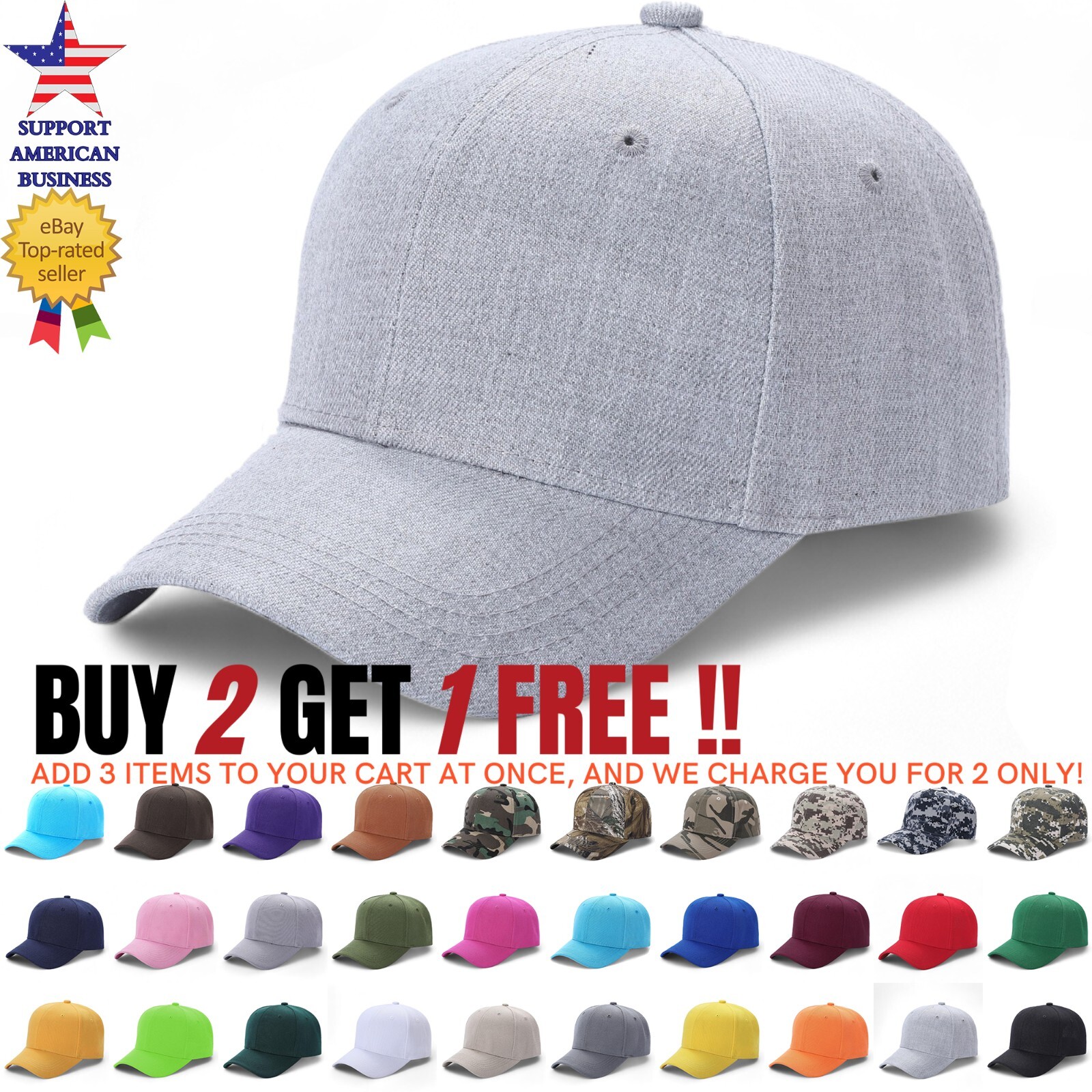 Solid Plain Baseball Cap Trucker Camo Blank Hat Ball Men Women Polo Style Caps