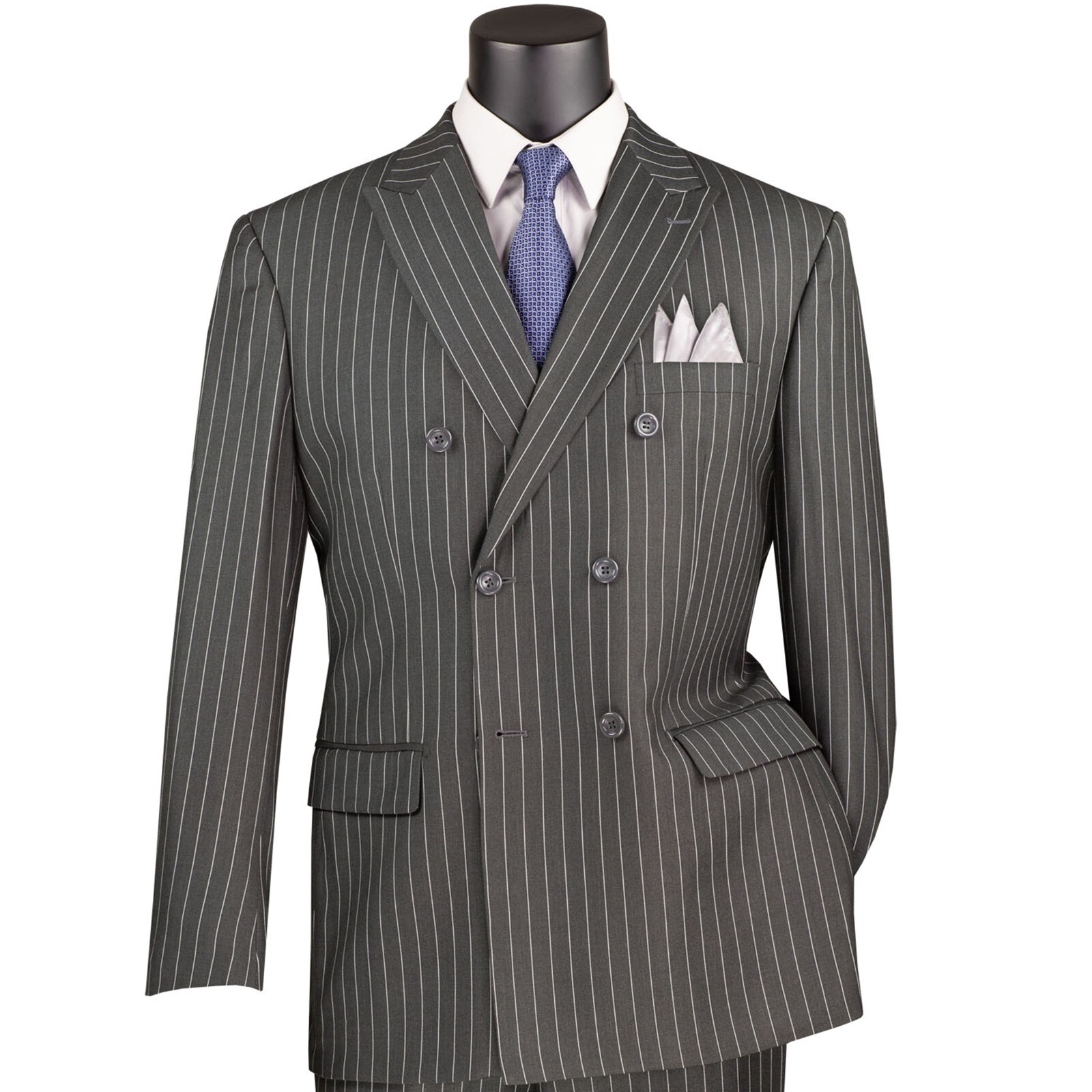 VINCI Men’s Gangster Pinstripe Double Breasted 6 Button Classic Fit Suit NEW