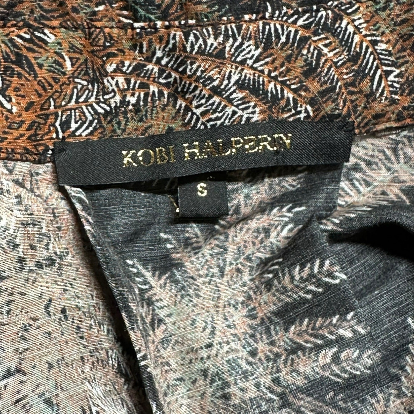 Kobi Halperin Top Womens Small Brown Black Nina Embellished Cotton Silk Artsy