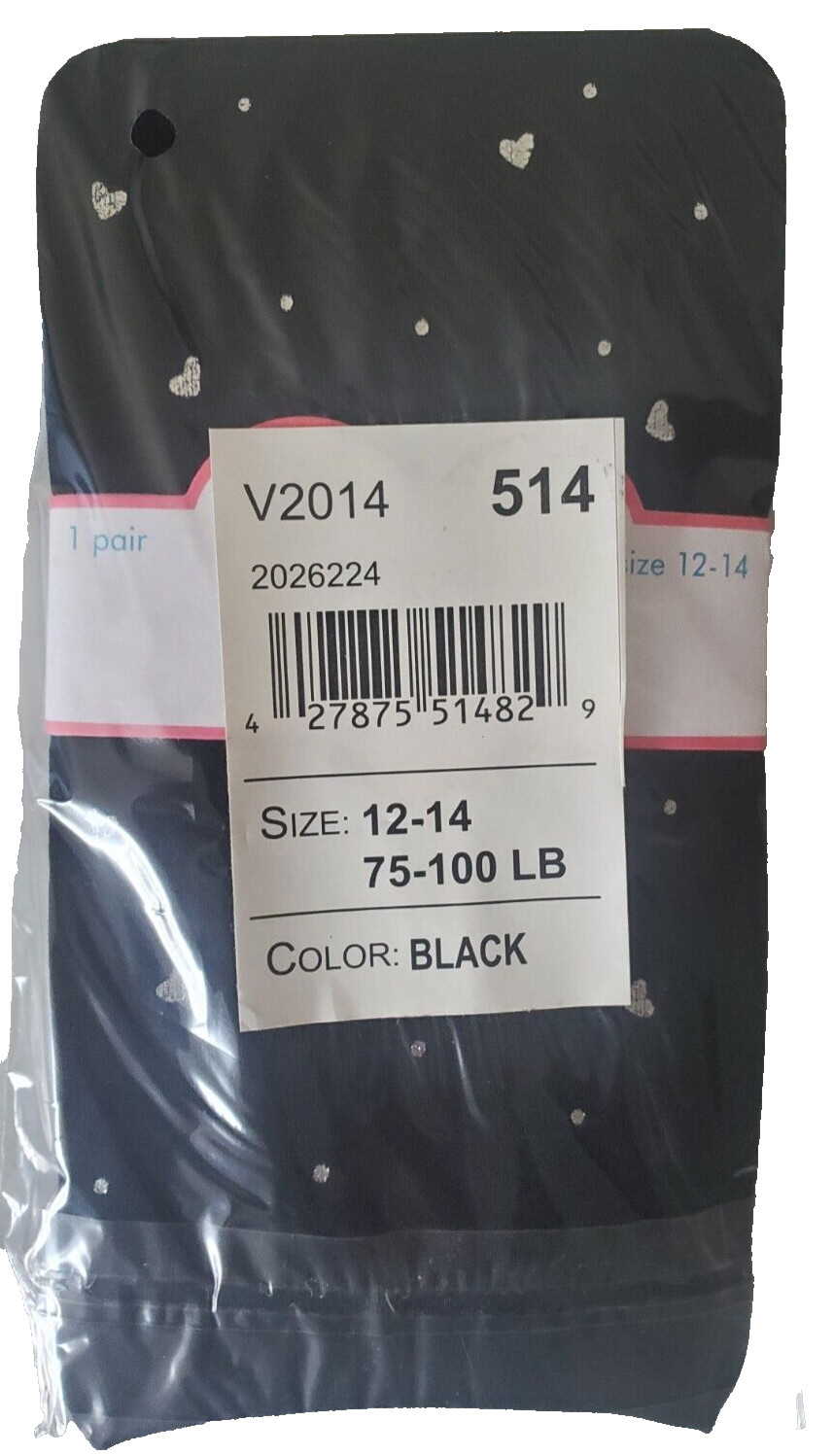 The Children’s Place Girls 1 Pair Footless Tights 12-14 Black Hearts 75-100 LB