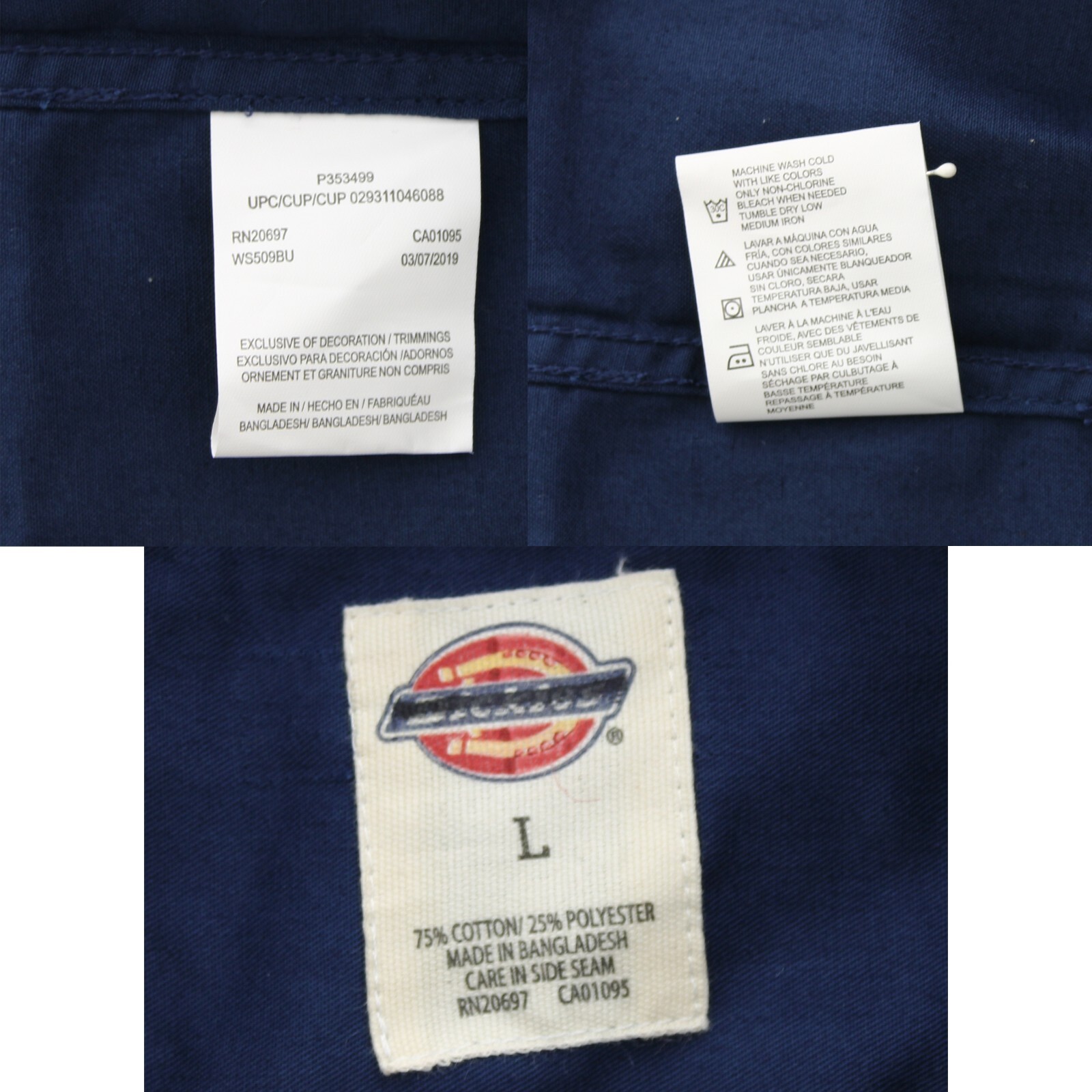 Dickies Men’s Work Shirt Button-Down Collar, Long-Sleeve, Front Pocket WS509BU