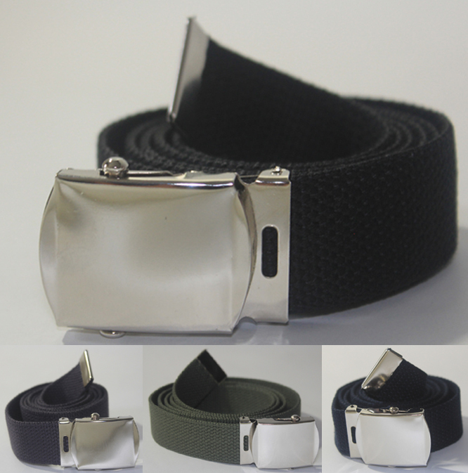 NEW ADJUSTABLE 56″ INCH ASSORTED CANVAS MILITARY WEB UNIFORM BELT CHROME BUCKLE