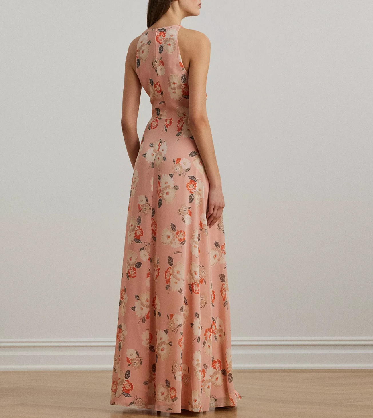 Lauren Ralph Lauren Floral Ruffle-Trim Georgette Gown MSRP $265