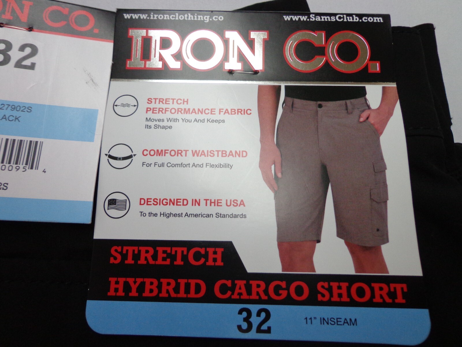 Iron Co. Men’s Comfort Waistband Stretch Hybrid Cargo Short Black Size 32 NEW