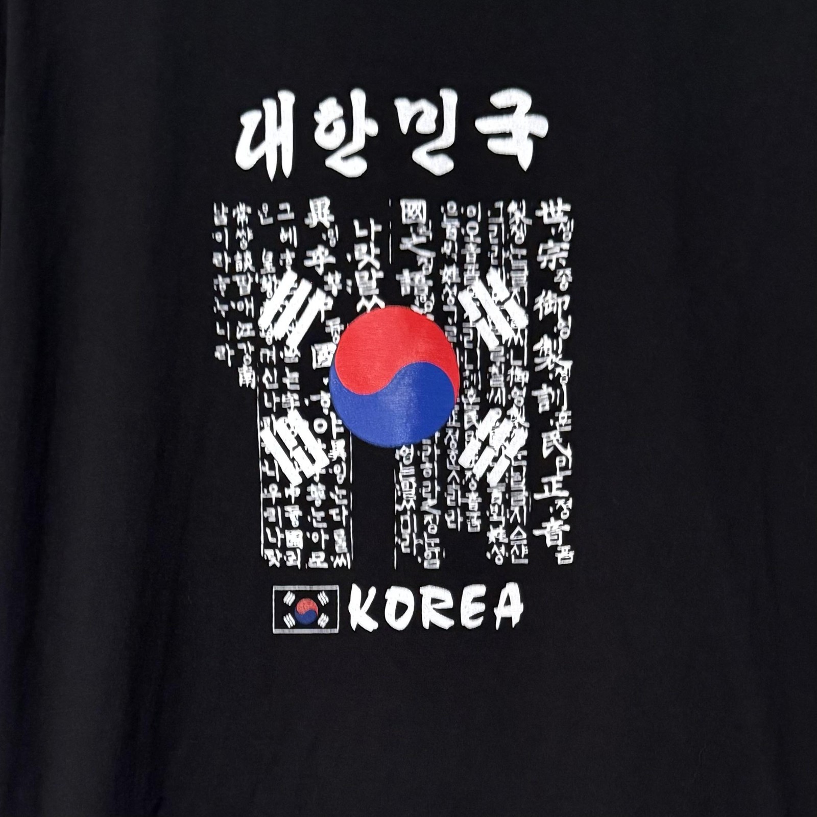Korea Flag Shirt Mens L Black Hangul Graphic South Korea Travel Tee Souvenir