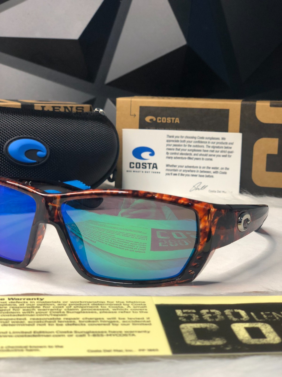 NWB Costa Del Mar Fantail Sunglasses Tortoise Blue Mirror Polarized 580P UV