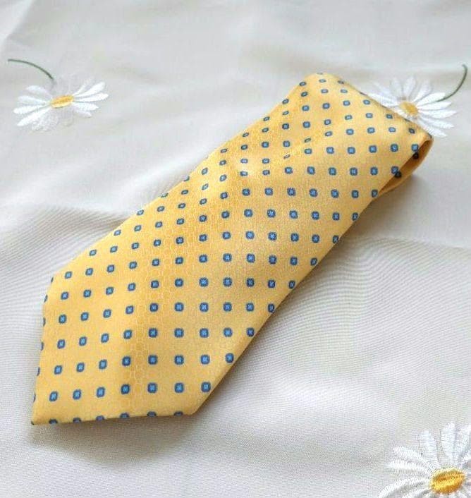 Stefano Ricci Silk Tie Yellow Blue Polka Dot 9.7cm Wide Made in Italy