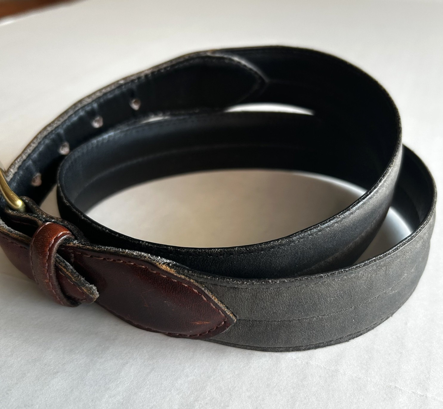 Oil Tanned Nu-Buck Belt Size 30 Unisex Solid Brass Hardware Two Toned Brown