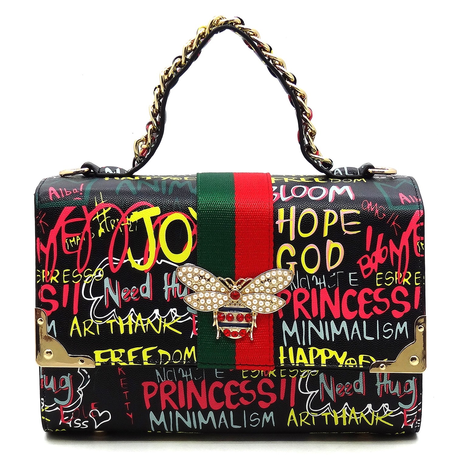 Multi Graffiti Queen Bee Stripe 2-in-1 Boxy Satchel