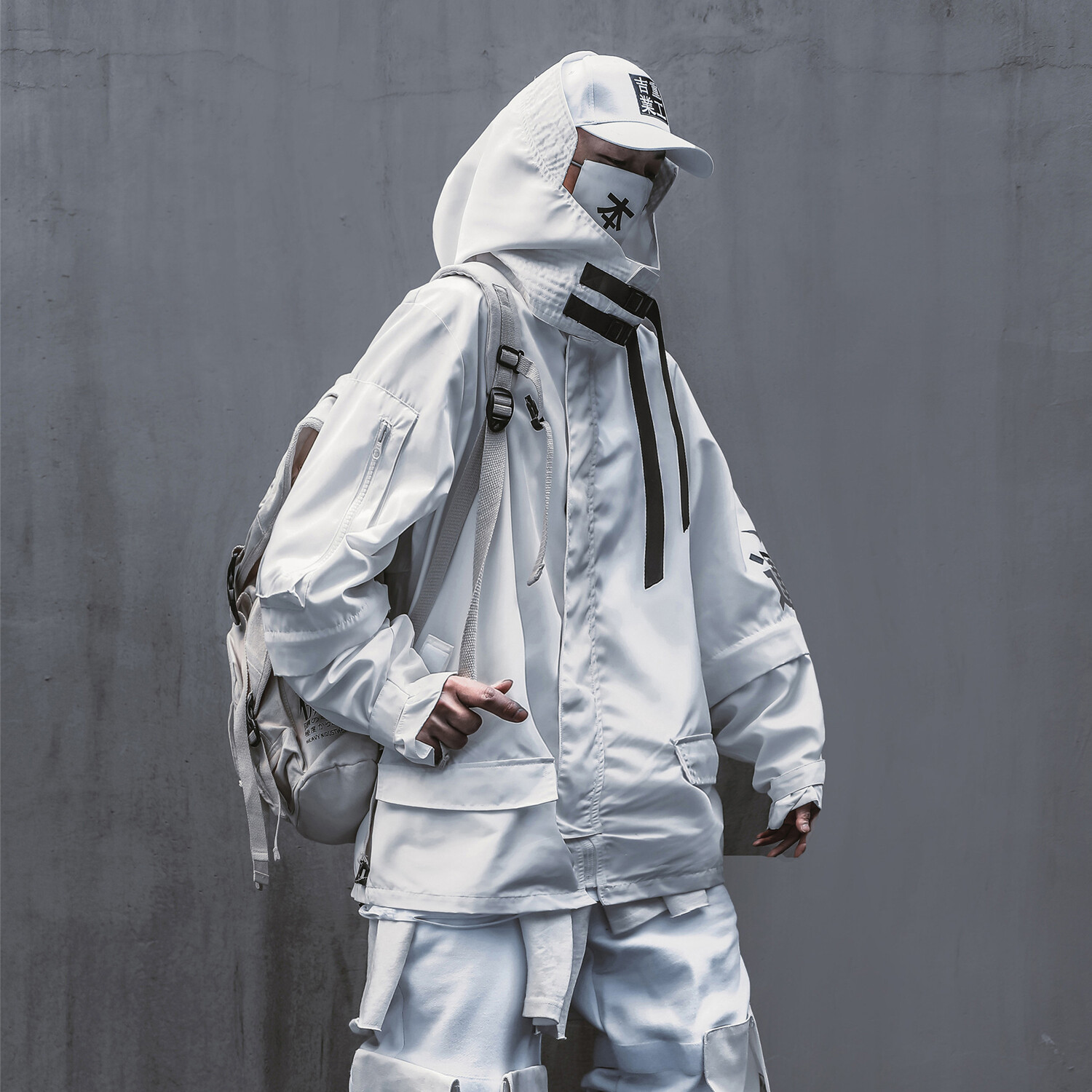 MFCT Men’s Techwear Atom Bomb Windbreaker Cyber Jacket with Detachable Hoodie