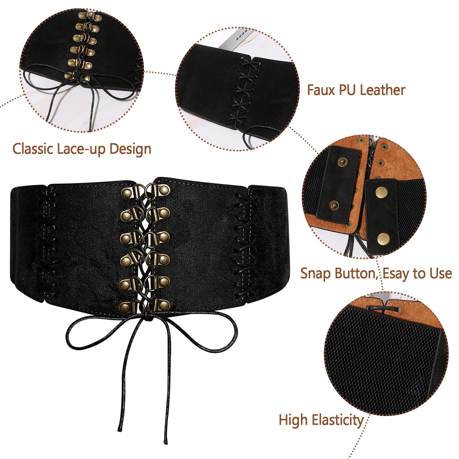 Women’s Vintage Wide Elastic Corset Belt Adjustable Waist Cincher for Dresses