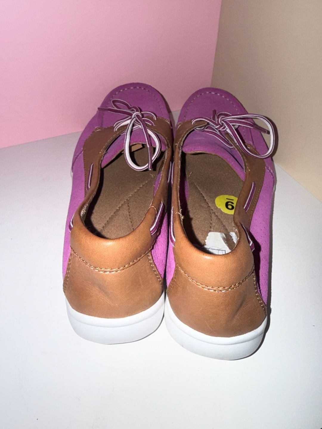 Clarks Jocolin Vista Boat Shoe Pink Tan Perforated Textile Womens