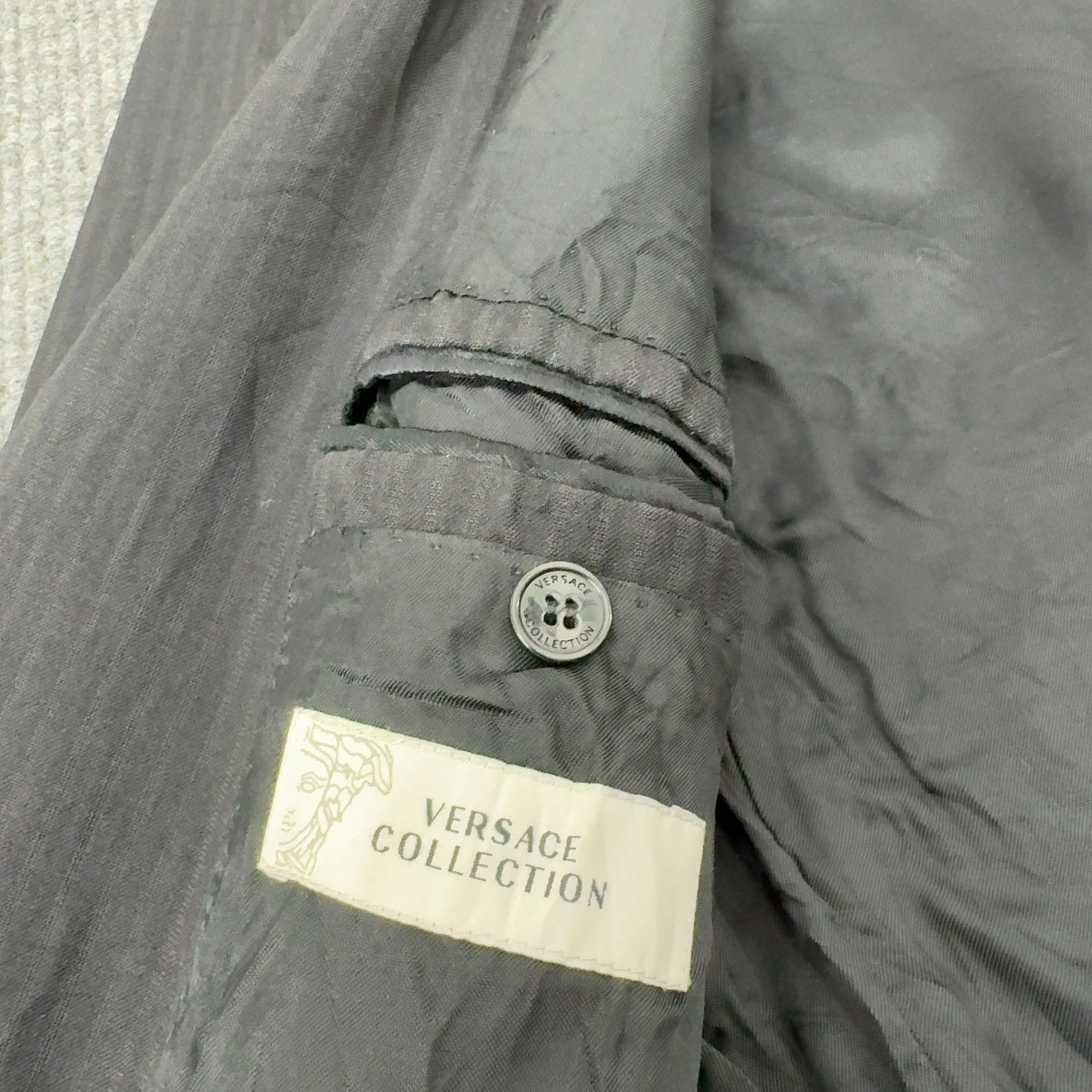 Versace Collection Blazer Mens IT 48 Black Striped Double Vent Luxury Luxury