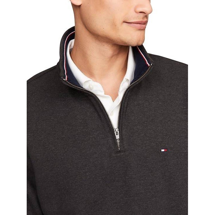 Tommy Hilfiger Mens XL Quarter Zip Pullover Sweatshirt Charcoal Heather Grey