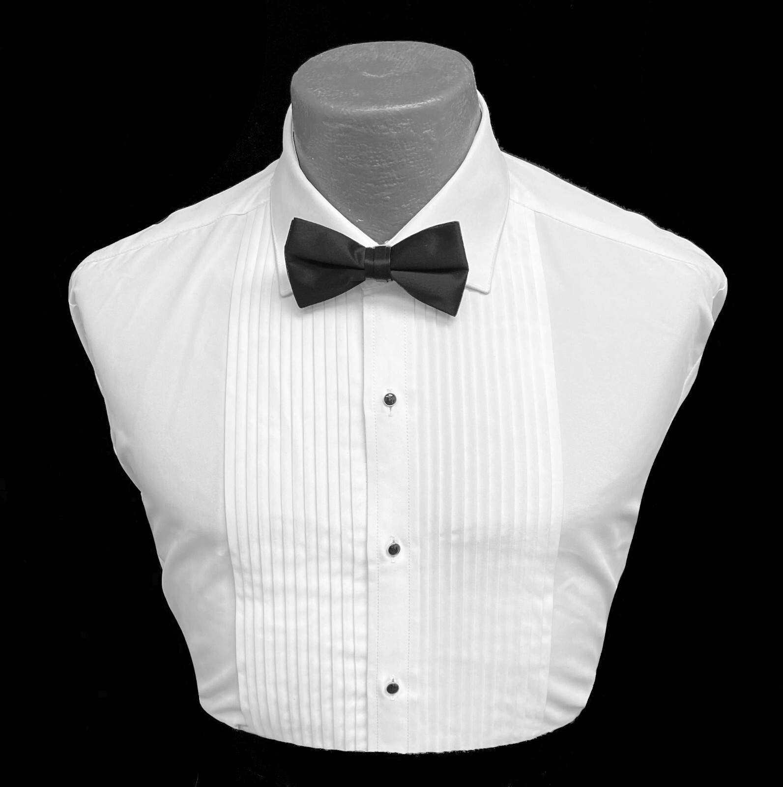 Men’s Fitted White Tuxedo Shirt Slim Fit Laydown Collar 1/4 Inch Pleated Front