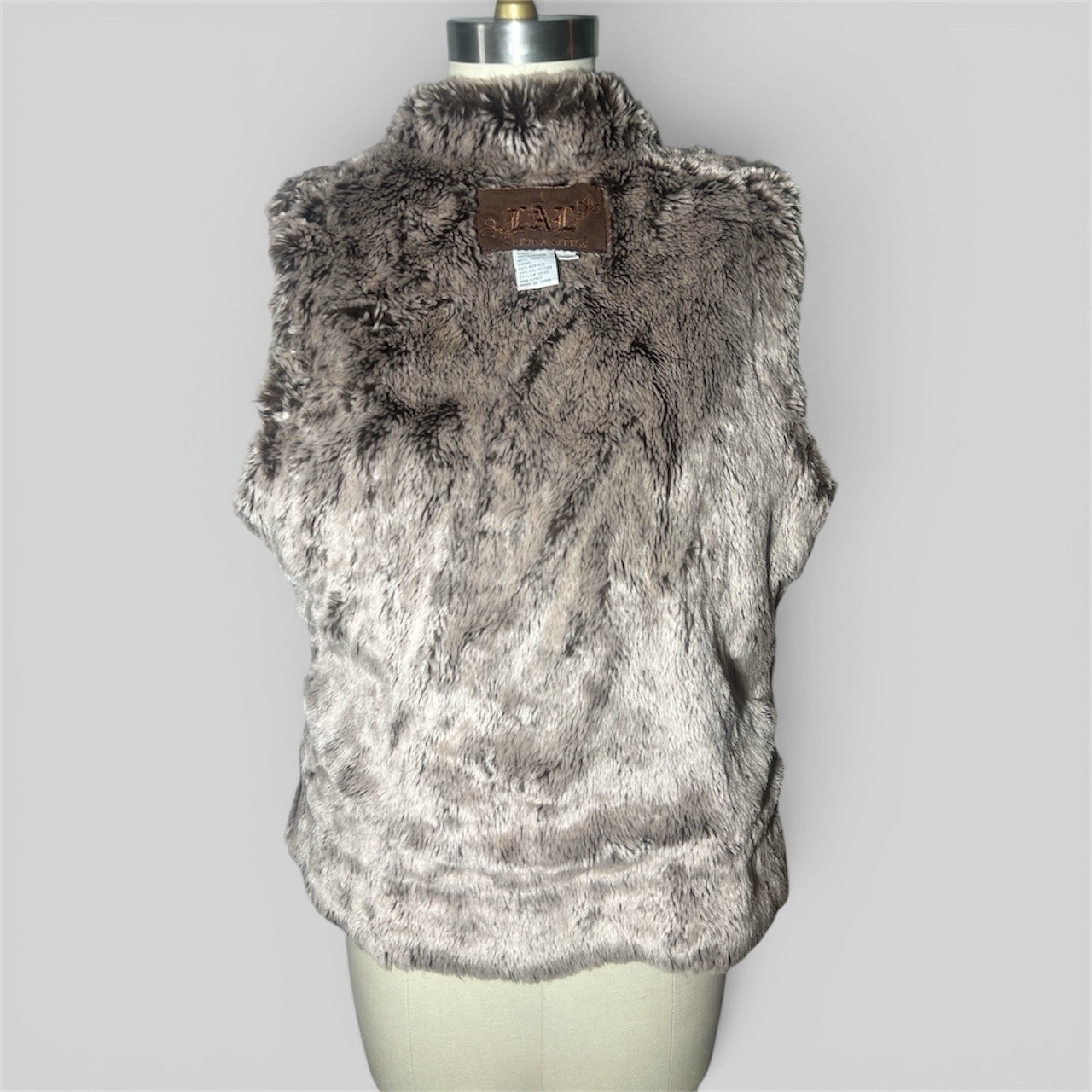 Cabi Women’s M Brown Faux Suede Sleeveless Vest Faux Fur Trim Open Front
