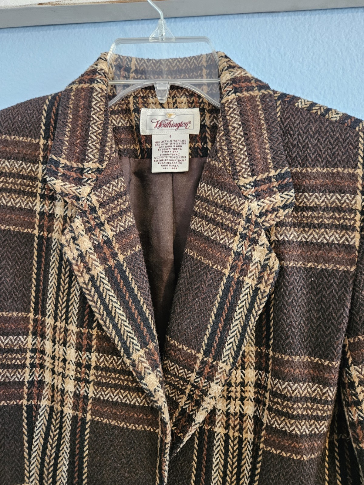 Vintage Worthington Brown And Tan Plaid Blazer