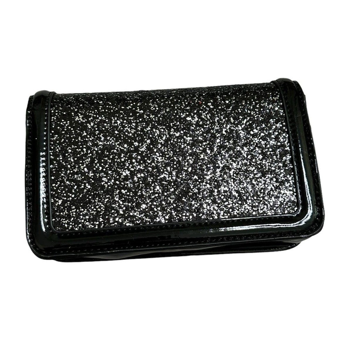 Badgley Mischka black silver glitter small crossbody clutch