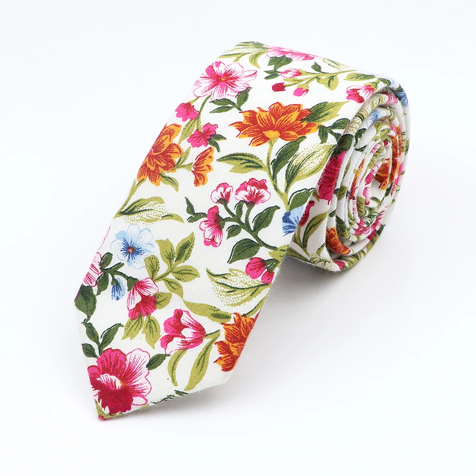 Cotton Floral Tie for Men and Women Skinny Necktie Wedding Casual Paisley Print